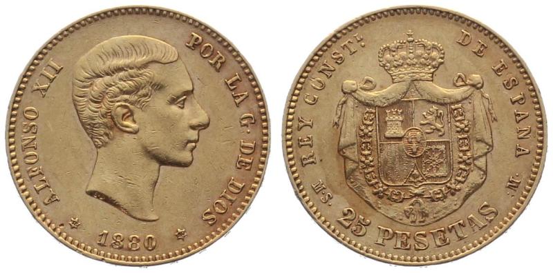 Spanien 25 Pesetas 1880 MS M - Alfonso XII.